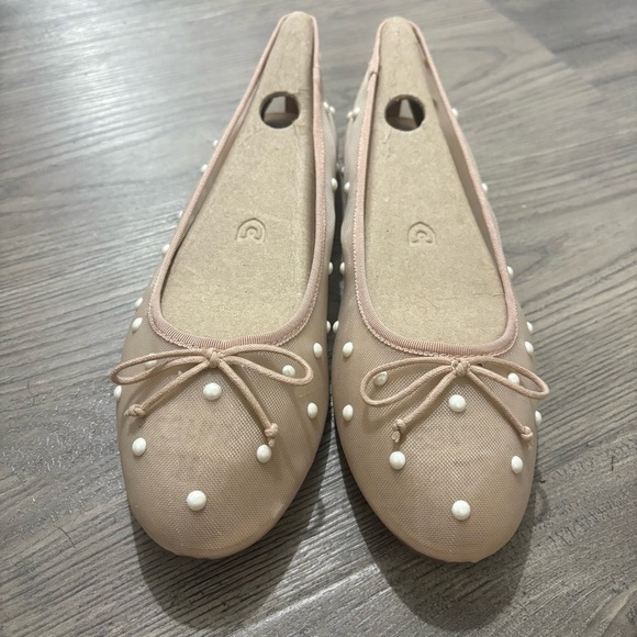 OFF 34th Friyaa Mesh Ballet Pearl Studded Beige Pink Sz 7.5 Classic - Picture 2 of 9